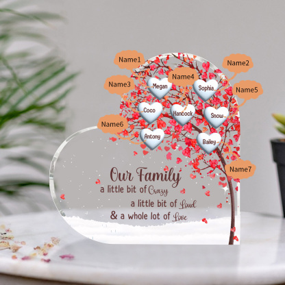 Family Tree Personalized Heart Acrylic Plaque with Custom 1-10 Names Heartfelt Gift