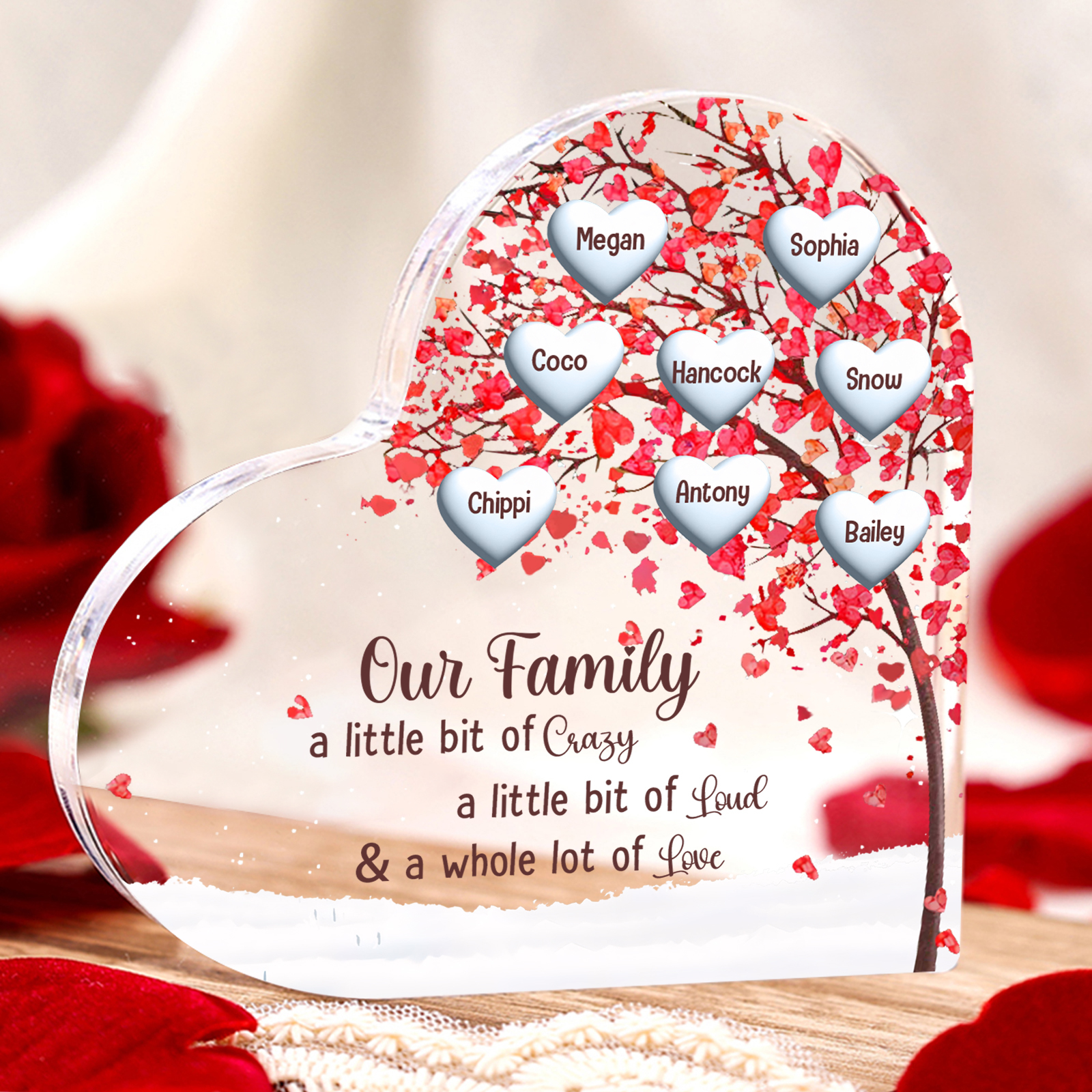 Family Tree Personalized Heart Acrylic Plaque with Custom 1-10 Names Heartfelt Gift