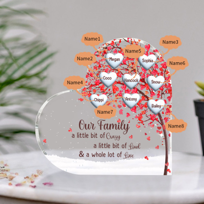 Family Tree Personalized Heart Acrylic Plaque with Custom 1-10 Names Heartfelt Gift
