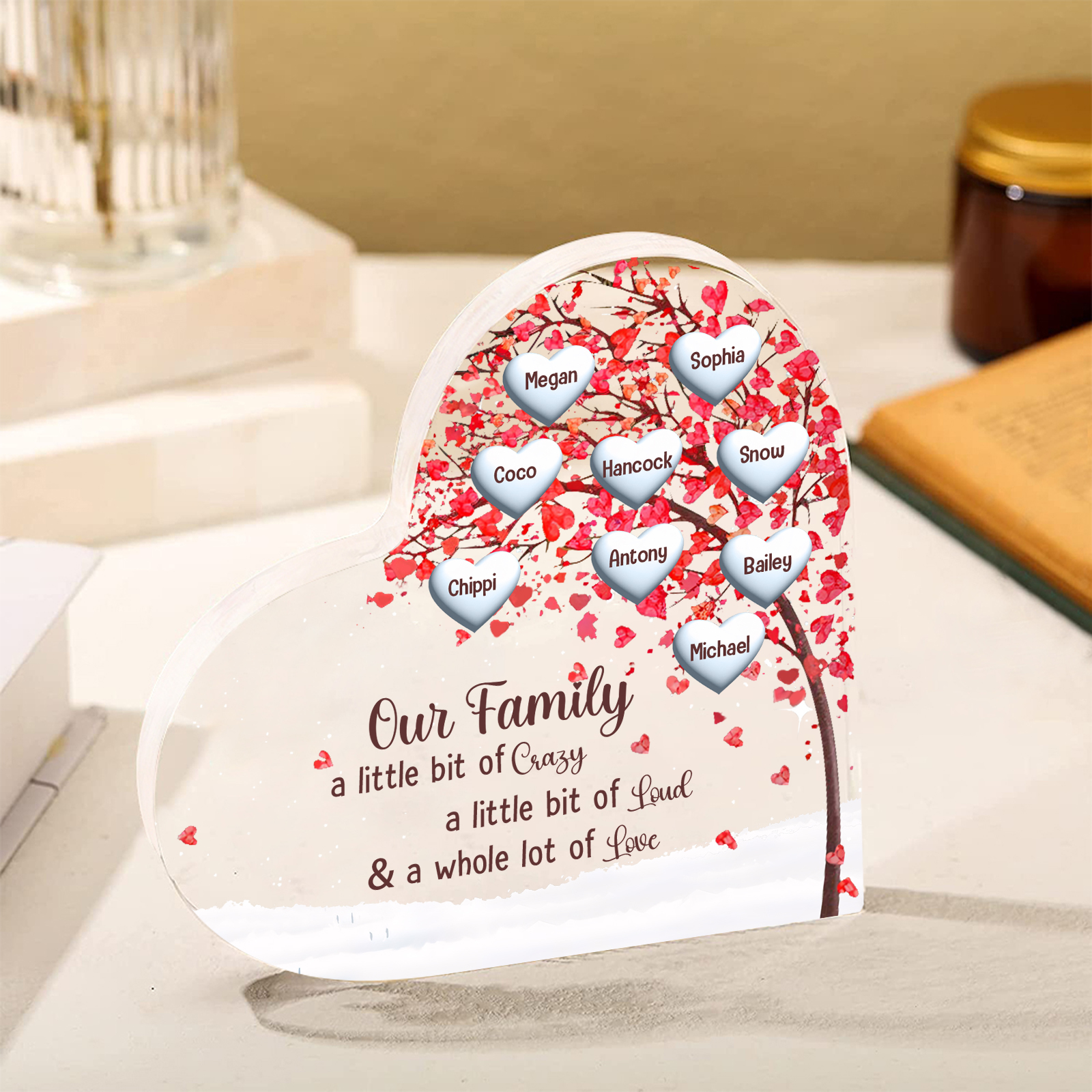 Family Tree Personalized Heart Acrylic Plaque with Custom 1-10 Names Heartfelt Gift