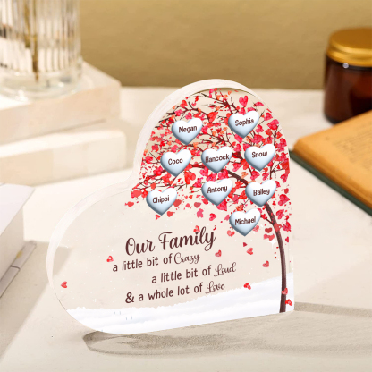 Family Tree Personalized Heart Acrylic Plaque with Custom 1-10 Names Heartfelt Gift