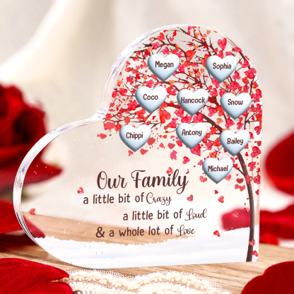 Family Tree Personalized Heart Acrylic Plaque with Custom 1-10 Names Heartfelt Gift