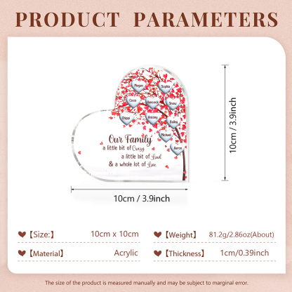 Family Tree Personalized Heart Acrylic Plaque with Custom 1-10 Names Heartfelt Gift