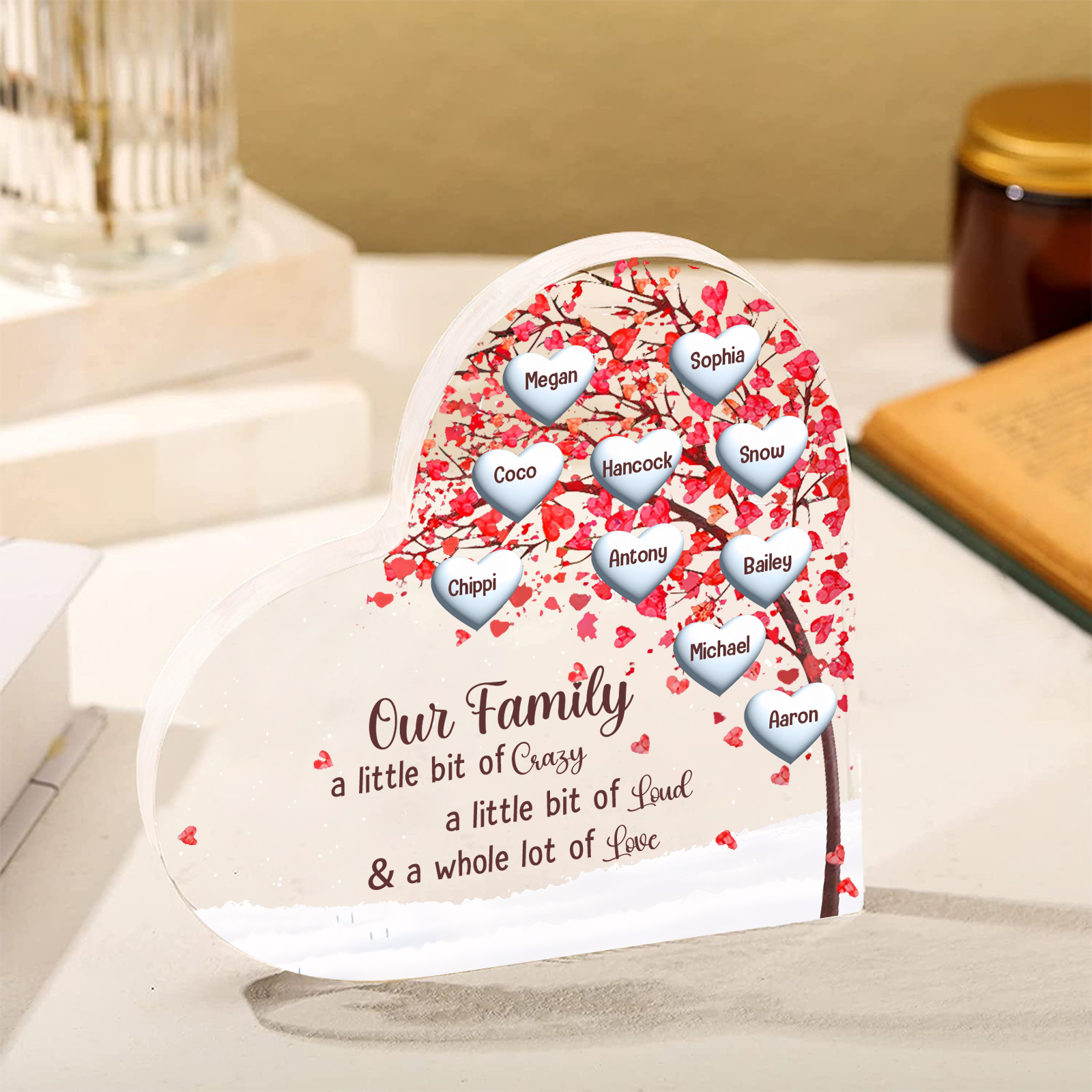 Family Tree Personalized Heart Acrylic Plaque with Custom 1-10 Names Heartfelt Gift