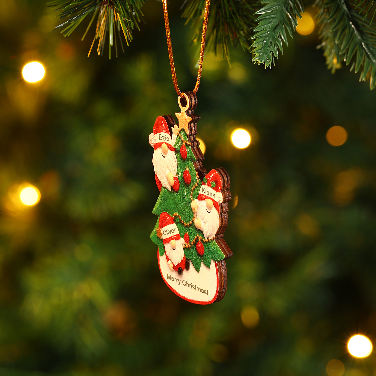 Personalized Gnome Christmas Ornament Custom 3 Names Family Gift for Christmas