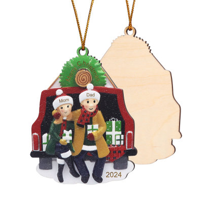 Custom Wooden Family Car Ornament Personalized Christmas Gift with 2 Names & Year