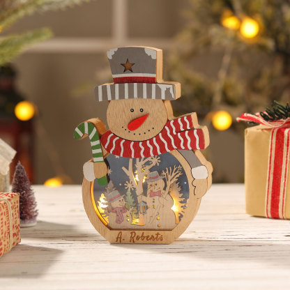 Personalized Wooden Santa and Snowman Night Light with Custom Names
