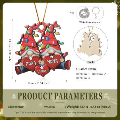 Personalized Gnome Family Wooden Christmas Ornament Custom with 2 Names Gift For Nana Papa