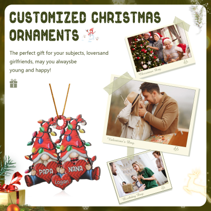 Personalized Gnome Family Wooden Christmas Ornament Custom with 2 Names Gift For Nana Papa