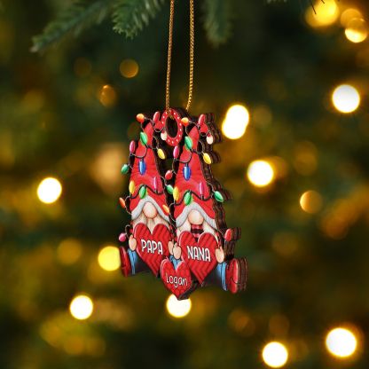 Personalized Gnome Family Wooden Christmas Ornament Custom with 2 Names Gift For Nana Papa