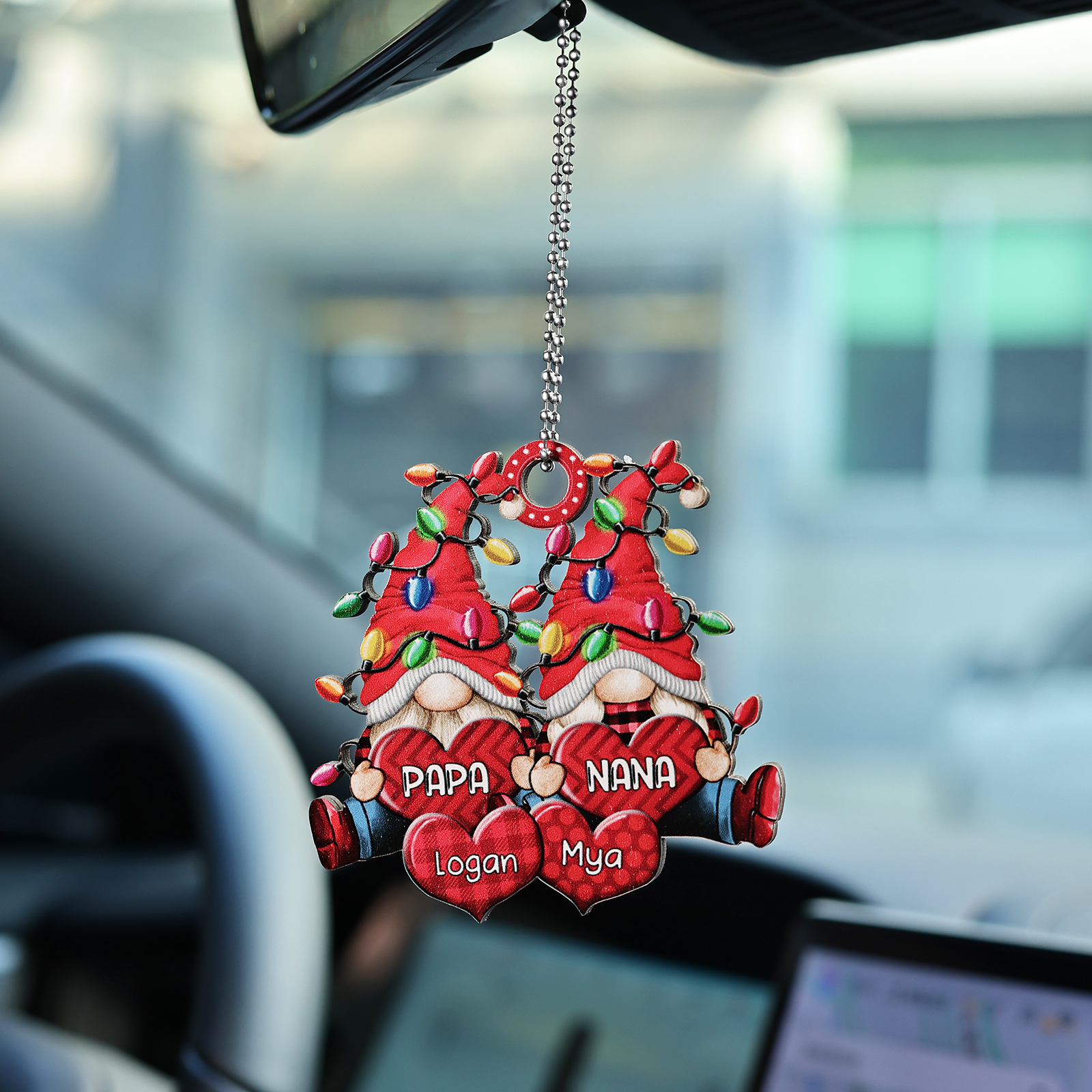 Personalized Gnome Family Wooden Christmas Ornament Custom with 4 Names Keychain Gift For Nana Papa