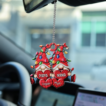 Personalized Gnome Family Wooden Christmas Ornament Custom with 4 Names Keychain Gift For Nana Papa