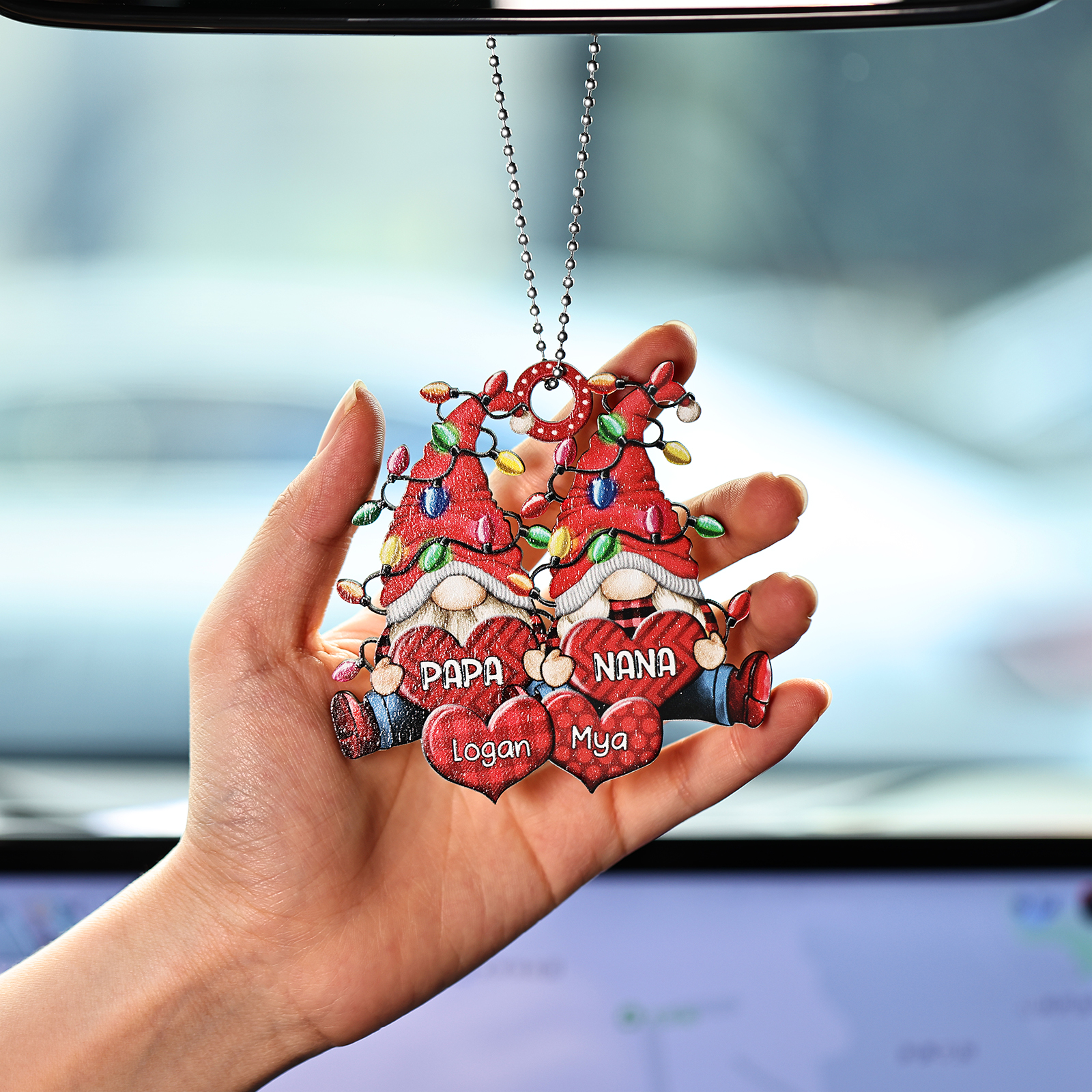 Personalized Gnome Family Wooden Christmas Ornament Custom with 2 Names Keychain Gift For Nana Papa