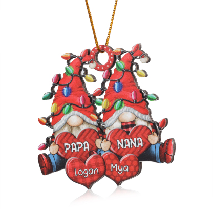 Personalized Gnome Family Wooden Christmas Ornament Custom with 4 Names Keychain Gift For Nana Papa