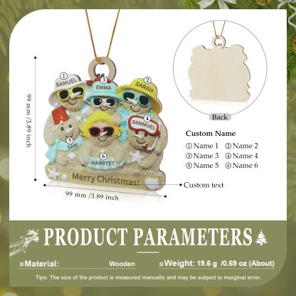 Custom Beach Sand Snowman Ornament with Personalized 6 Names  Fun Summer Wooden Ornament Christmas Gift