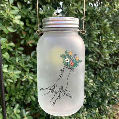 Personalized Holding Hand Flower Mason Jar Custom 2-7 Names Family Gift Solar Light Bottle for Christmas