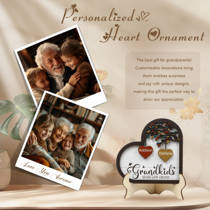 Personalized Heart Shaped Grandparents Plaque with Custom 2 Names and Text