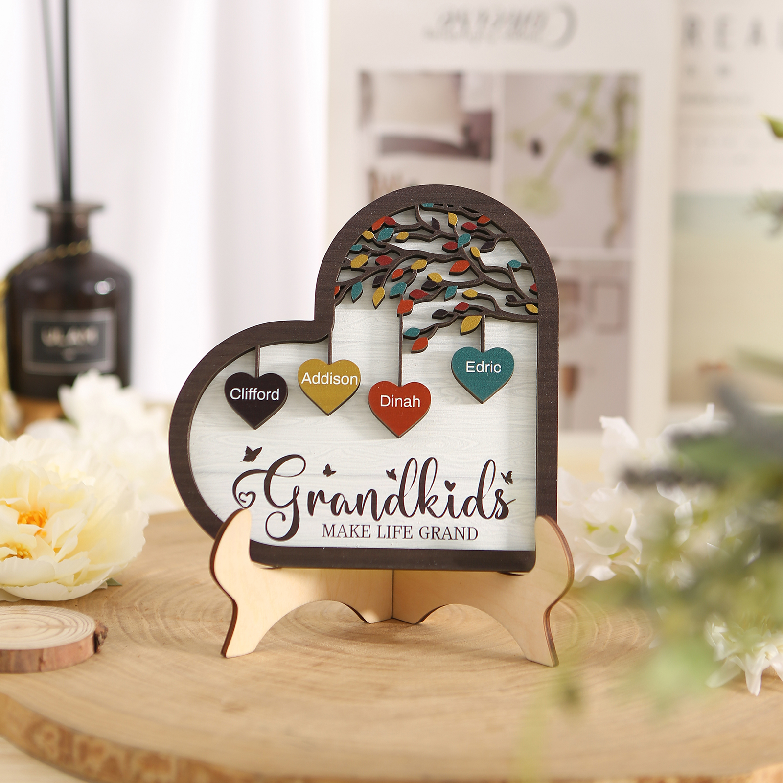 Personalized Heart Shaped Grandparents Plaque with Custom 2-10 Names and Text