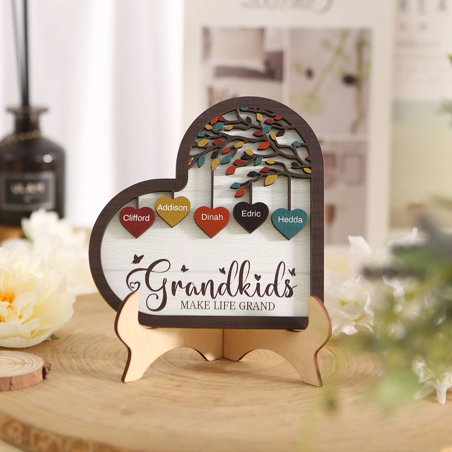 Personalized Heart Shaped Grandparents Plaque with Custom 2-10 Names and Text