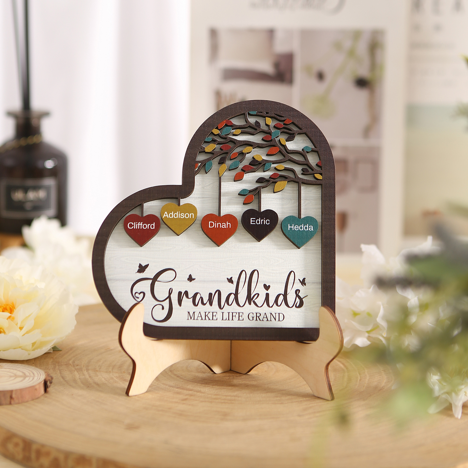 Personalized Heart Shaped Grandparents Plaque with Custom 2-10 Names and Text