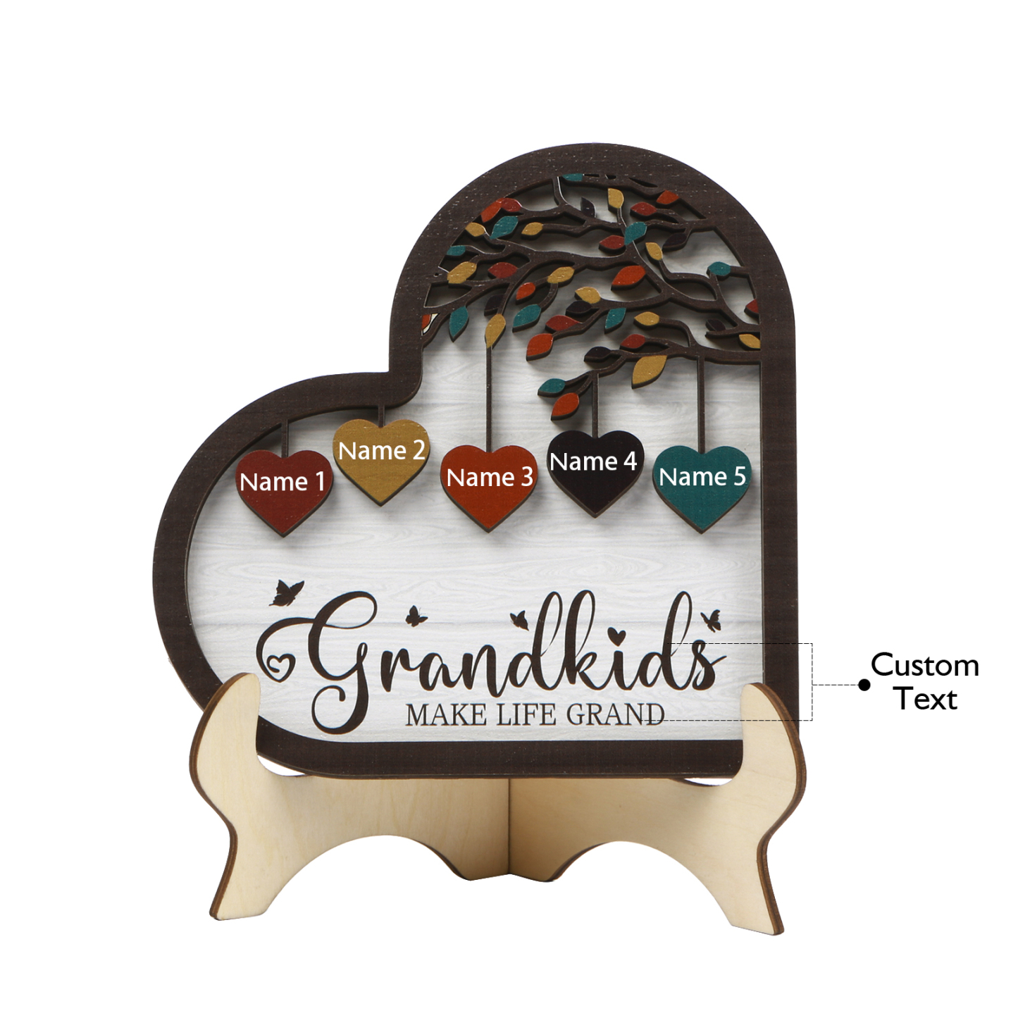 Personalized Heart Shaped Grandparents Plaque with Custom 2-10 Names and Text