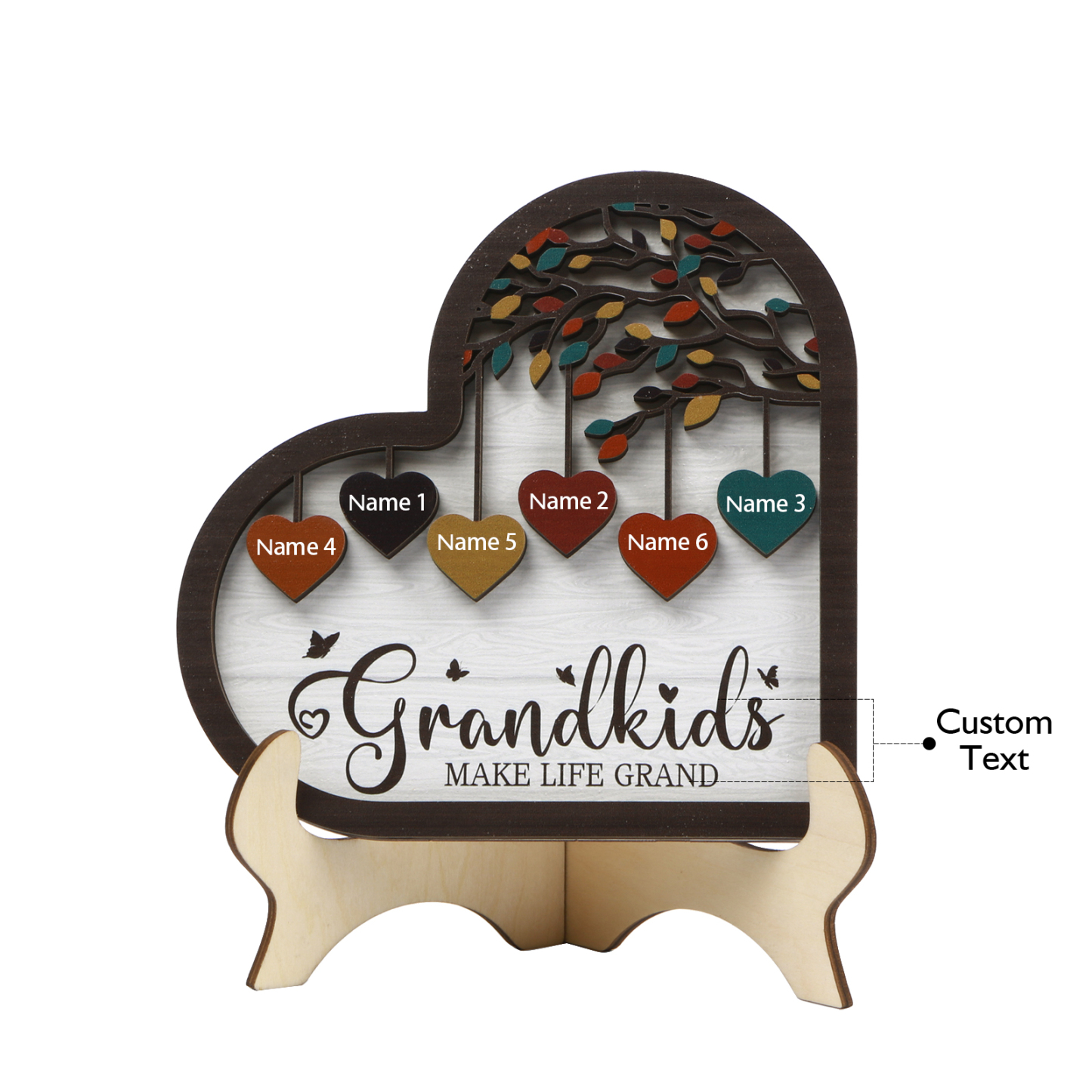 Personalized Heart Shaped Grandparents Plaque with Custom 2-10 Names and Text