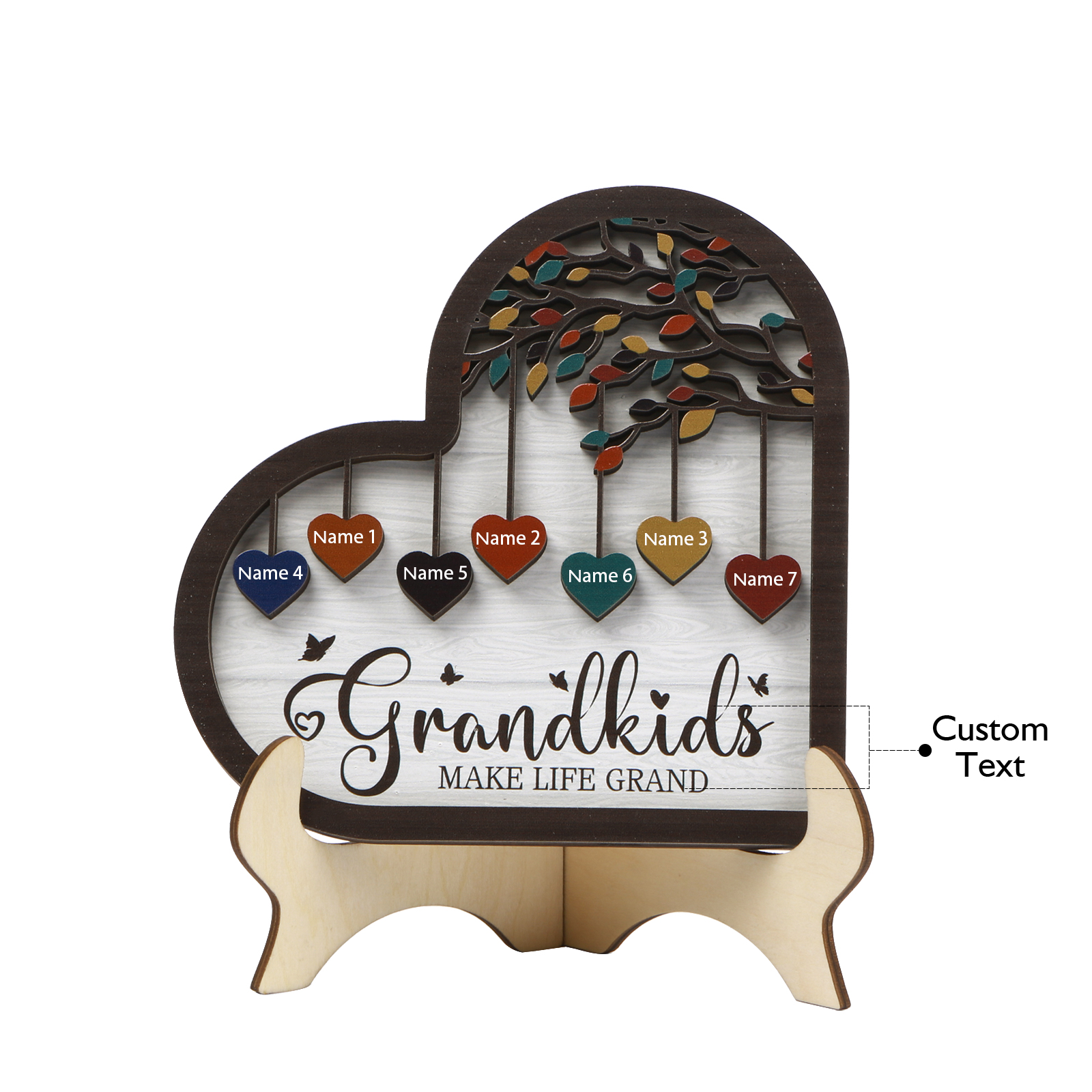 Personalized Heart Shaped Grandparents Plaque with Custom 2-10 Names and Text