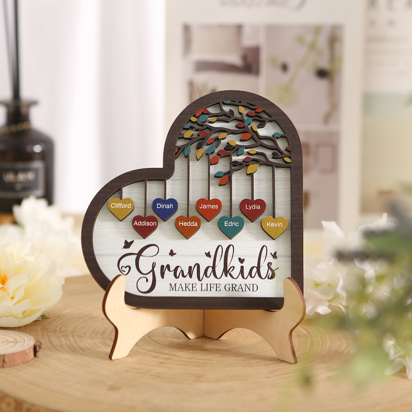 Personalized Heart Shaped Grandparents Plaque with Custom 2-10 Names and Text