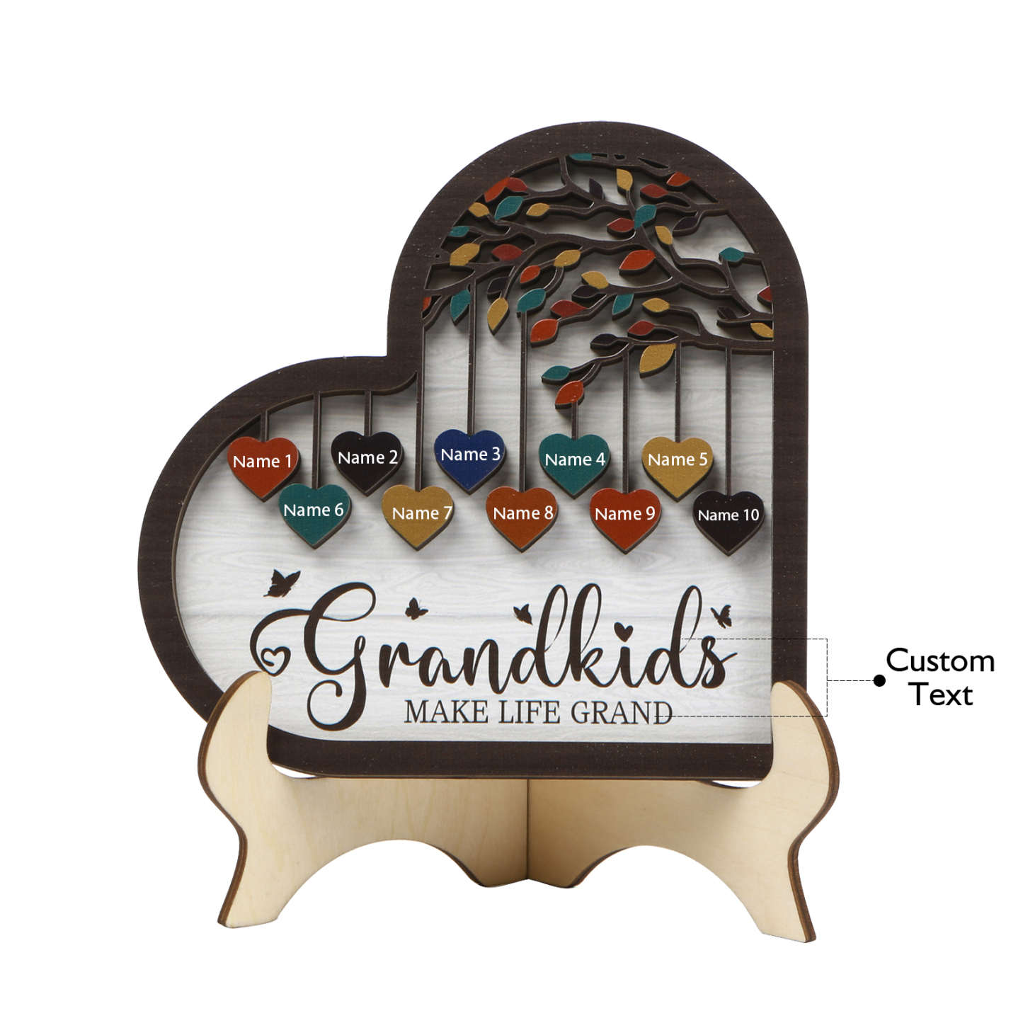 Personalized Heart Shaped Grandparents Plaque with Custom 2-10 Names and Text