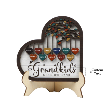 Personalized Heart Shaped Grandparents Plaque with Custom 2-10 Names and Text