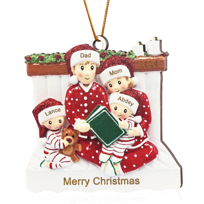 Personalized Christmas Pajama Ornament Custom 4 Names & Year Family Gift