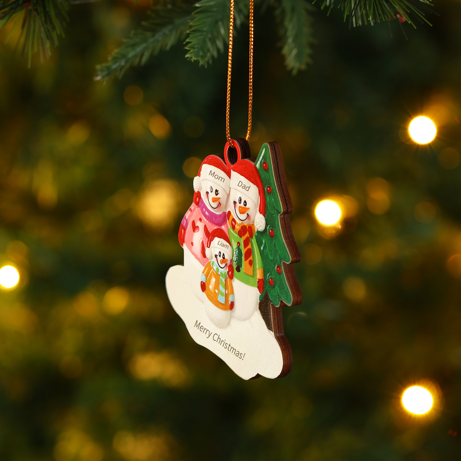 Custom Wooden Snowman Family Ornament with Personalized 2 Names Thoughtful Christmas Gift