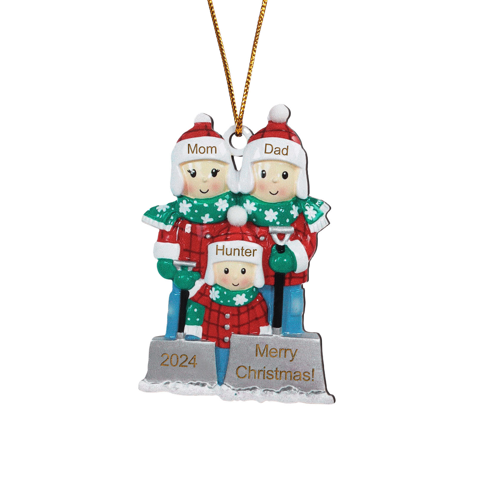 Personalized Snow Shoveling Christmas Ornament Custom Family Gift with 3 Names
