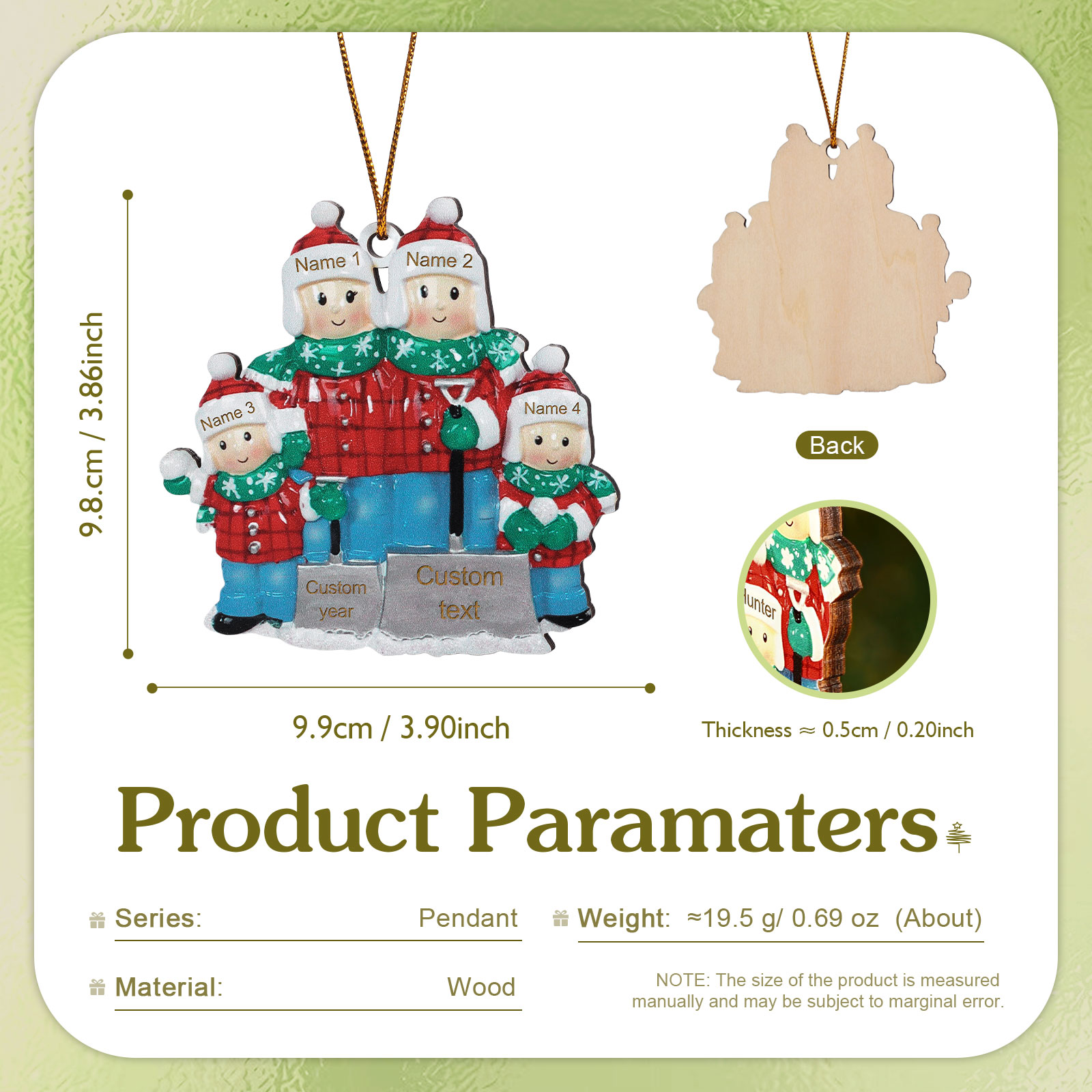 Personalized Snow Shoveling Christmas Ornament Custom Family Gift with 4 Names