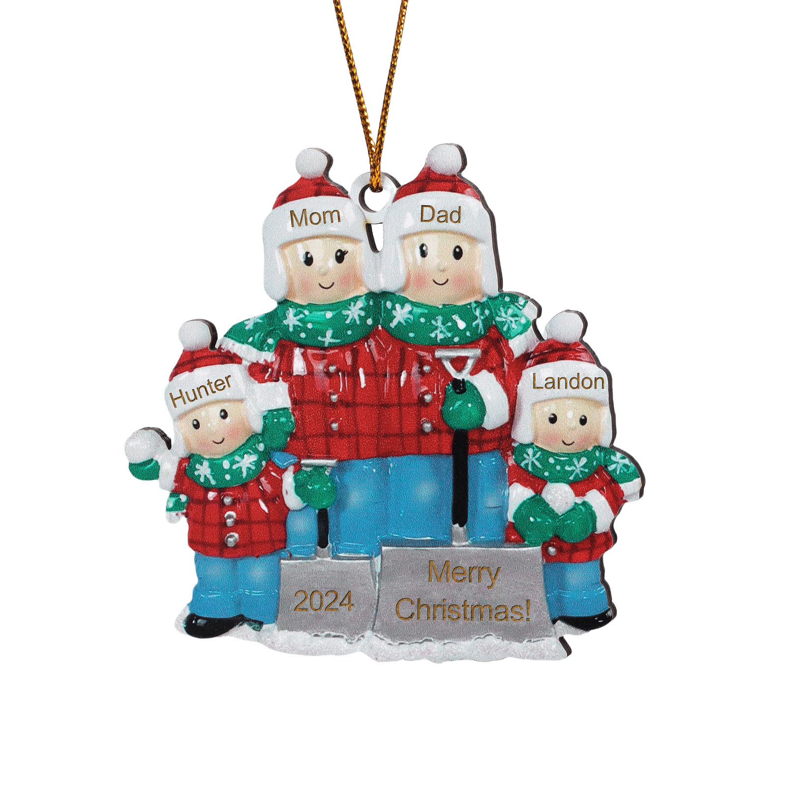 Personalized Snow Shoveling Christmas Ornament Custom Family Gift with 4 Names
