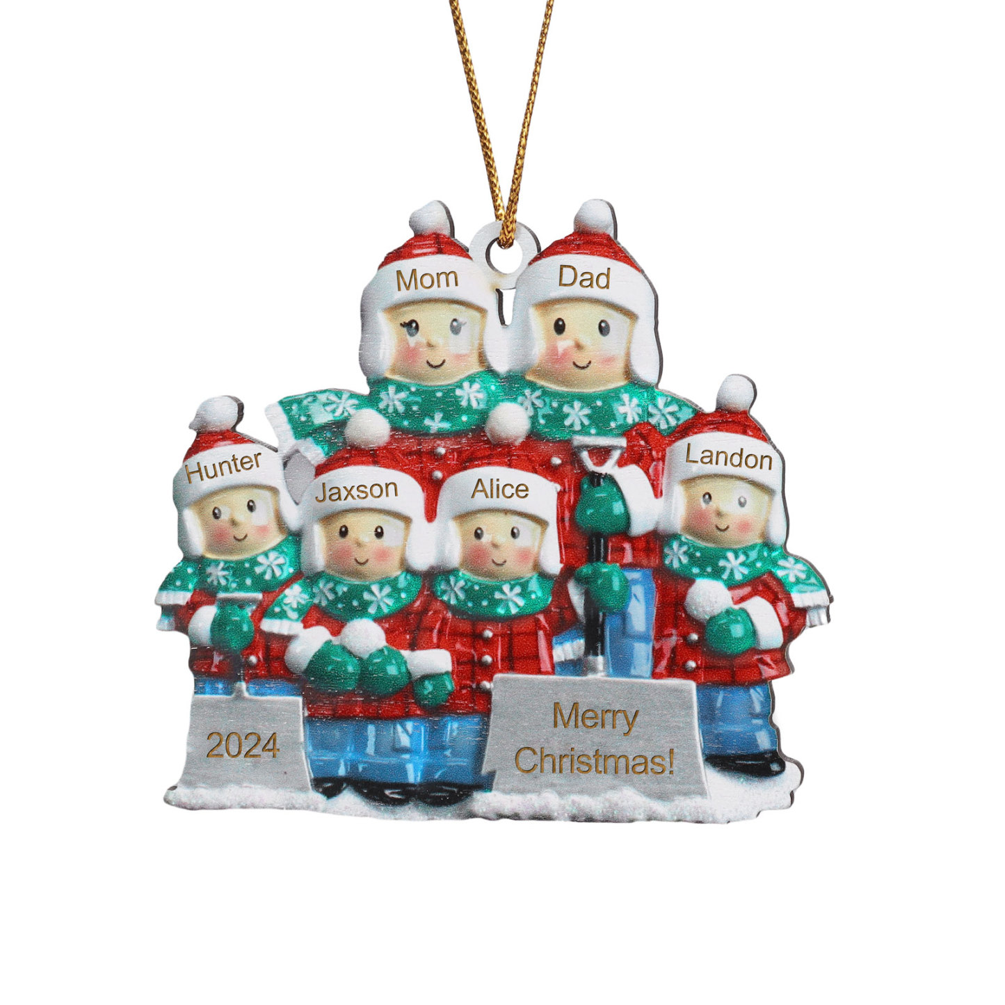 Personalized Snow Shoveling Christmas Ornament Custom Family Gift with 6 Names