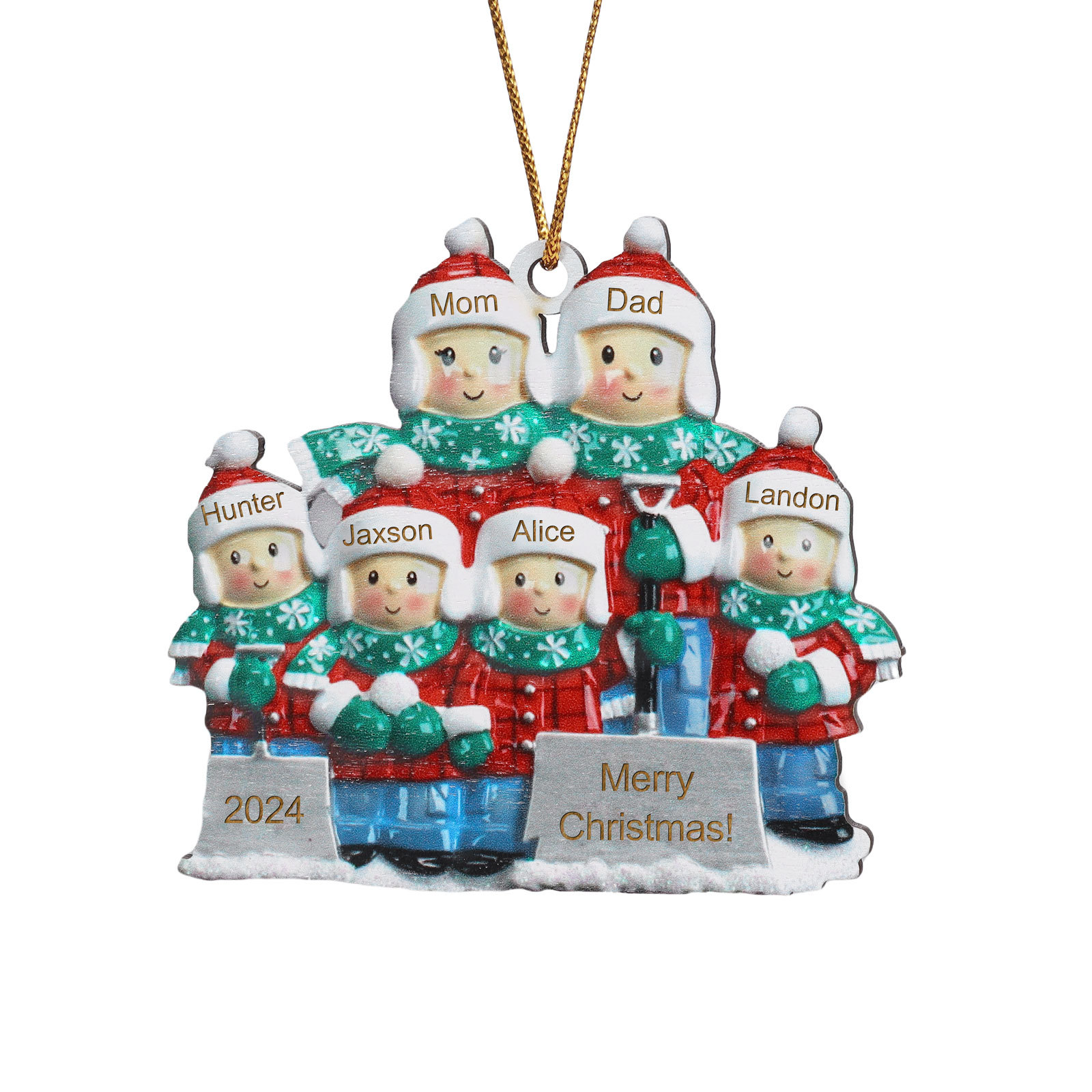 Personalized Snow Shoveling Christmas Ornament Custom Family Gift with 6 Names