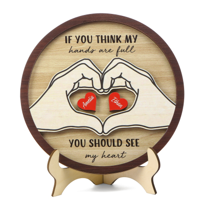 Personalized Wood Plaque with Stand Heart Sign Custom 2-5 Heart Names Family Gift for Home Decor