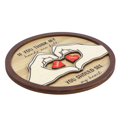 Personalized Wood Plaque with Stand Heart Sign Custom 2-5 Heart Names Family Gift for Home Decor