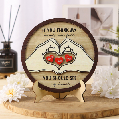 Personalized Wood Plaque with Stand Heart Sign Custom 2-5 Heart Names Family Gift for Home Decor