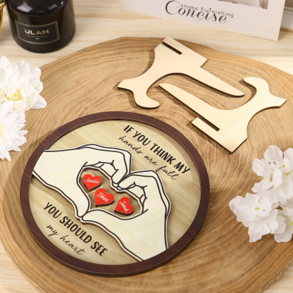 Personalized Wood Plaque with Stand Heart Sign Custom 2-5 Heart Names Family Gift for Home Decor