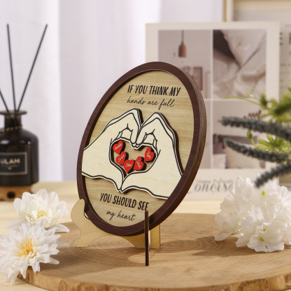 Personalized Wood Plaque with Stand Heart Sign Custom 2-5 Heart Names Family Gift for Home Decor