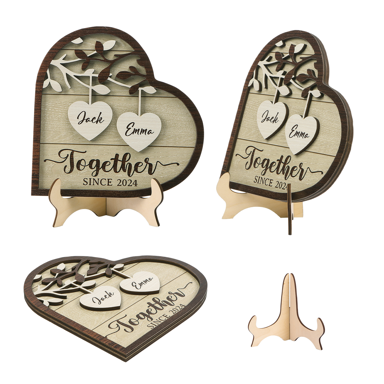 Personalized Heart-Shaped Wooden Plaque with Names & Year Perfect for Couples