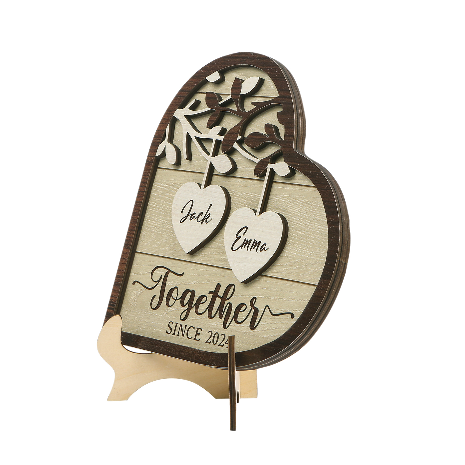 Personalized Heart-Shaped Wooden Plaque with Names & Year Perfect for Couples