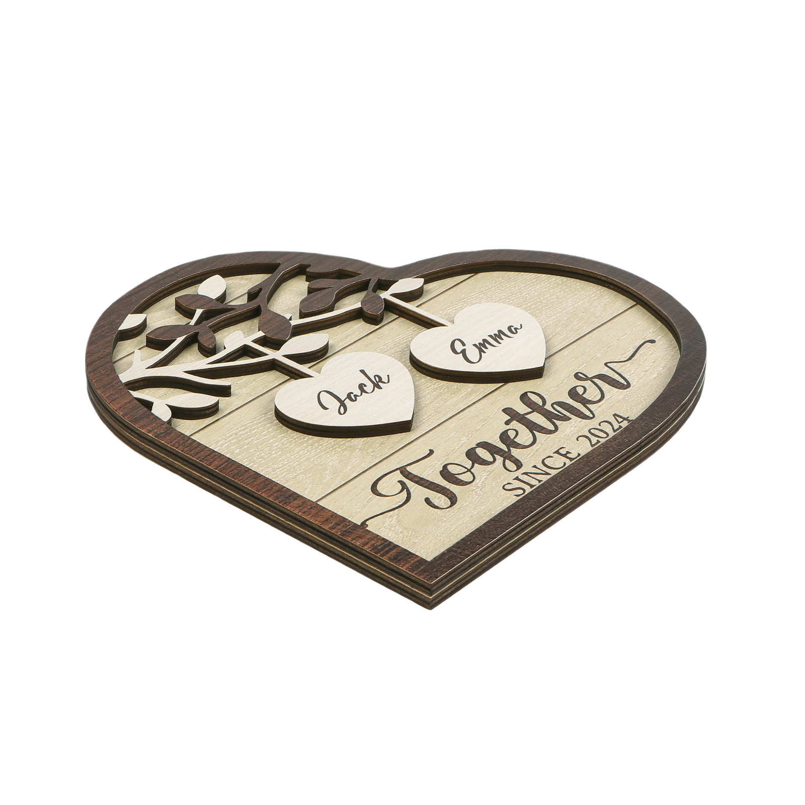 Personalized Heart-Shaped Wooden Plaque with Names & Year Perfect for Couples