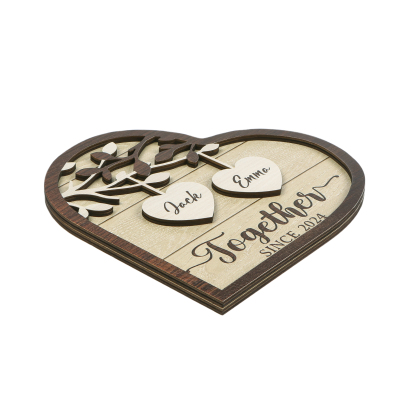 Personalized Heart-Shaped Wooden Plaque with Names & Year Perfect for Couples