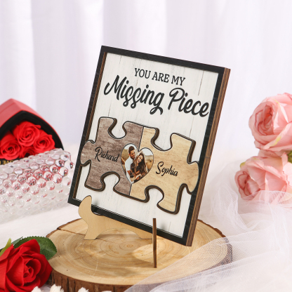 Personalized Puzzle Plaque with 2 Names & Photo Heart-Shaped Building Blocks of Love