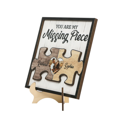 Personalized Puzzle Plaque with 2 Names & Photo Heart-Shaped Building Blocks of Love