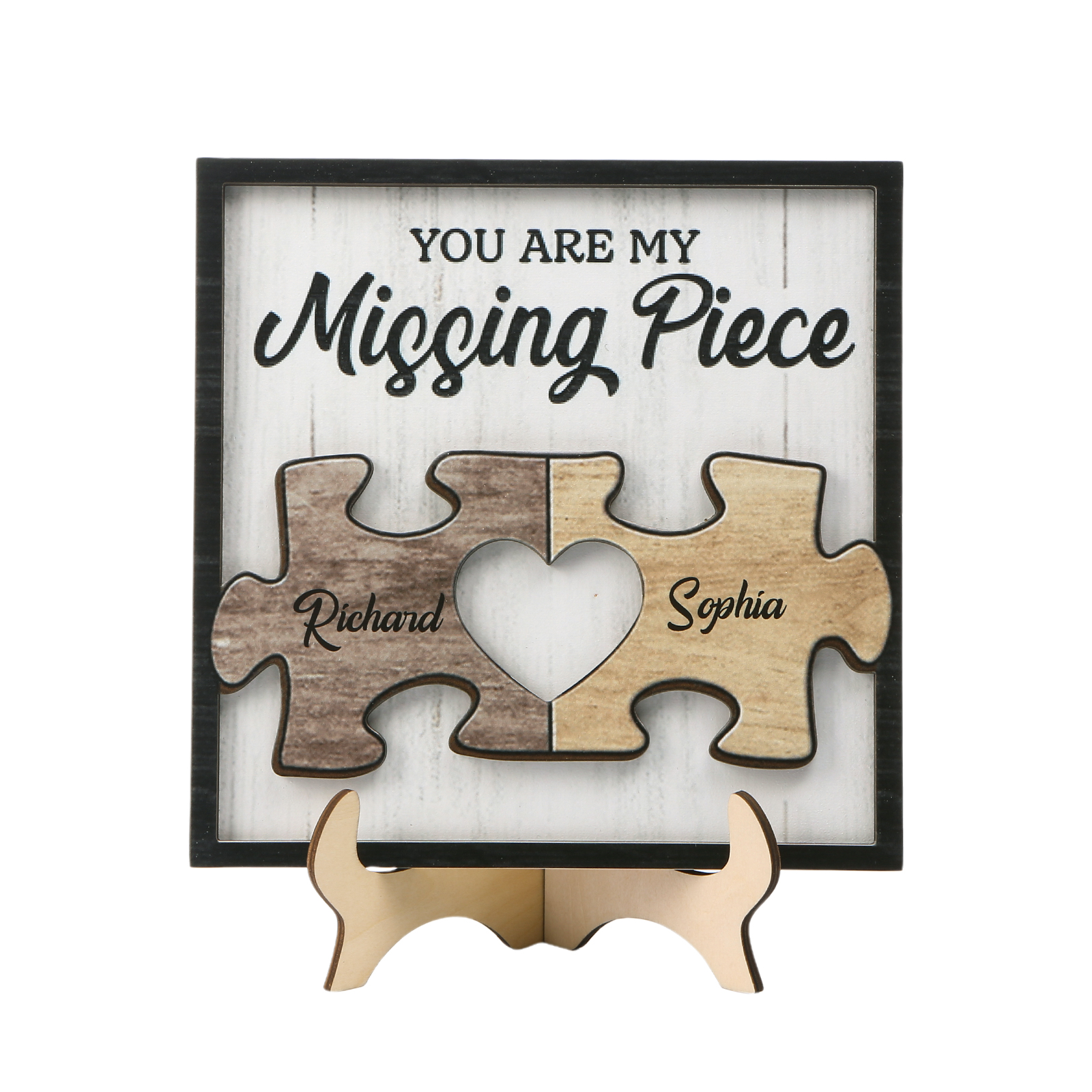 Personalized Puzzle Plaque with 2 Names & Photo Heart-Shaped Building Blocks of Love