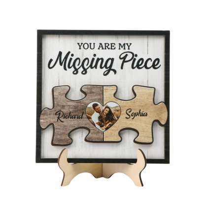 Personalized Puzzle Plaque with 2 Names & Photo Heart-Shaped Building Blocks of Love